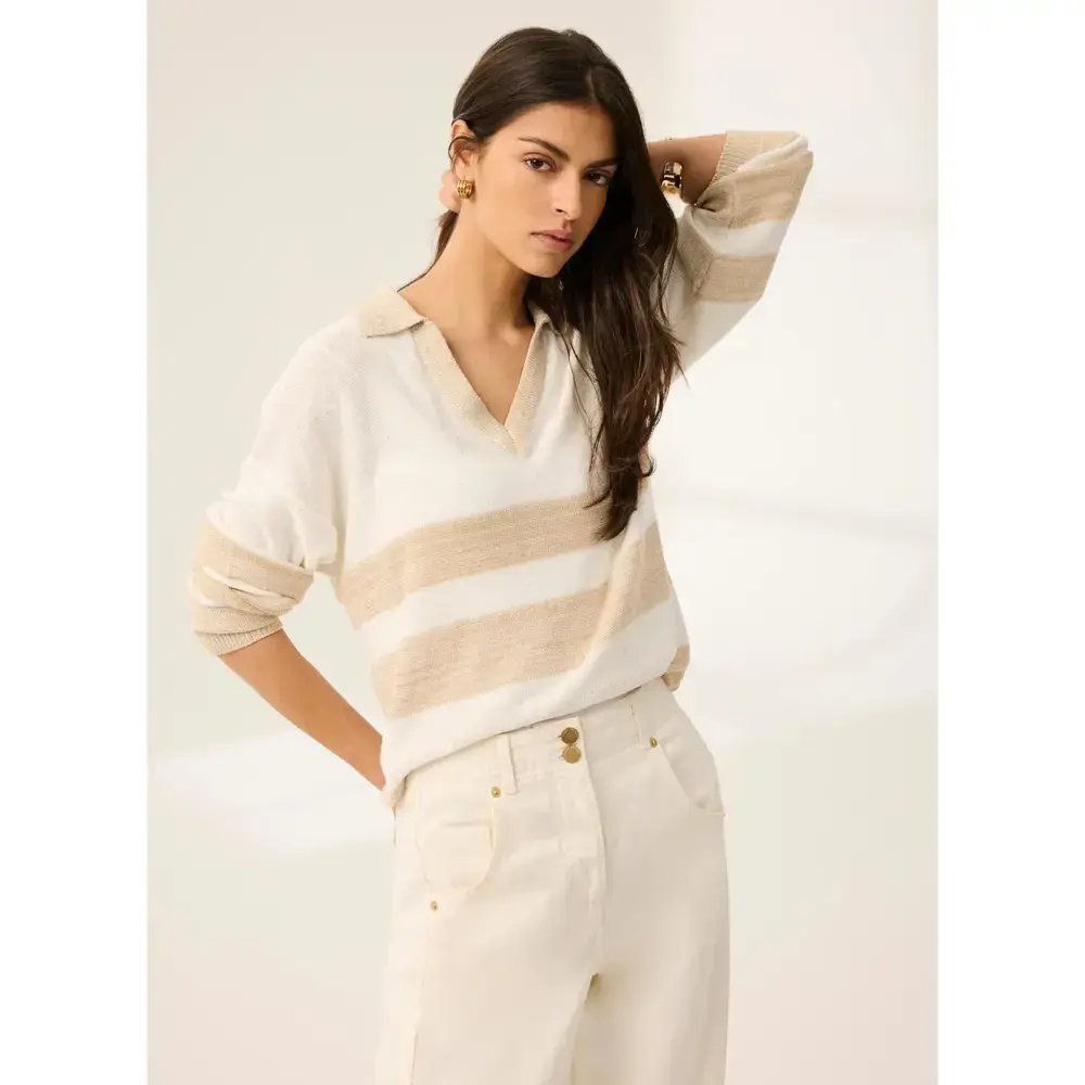 Mint Velvet Neutral Sequin Striped Knit Jumper